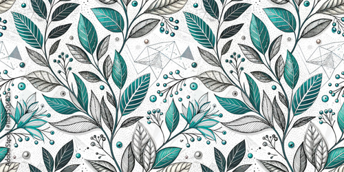 Vibrant teal and silver leaf pattern showcasing artistic botanical design.