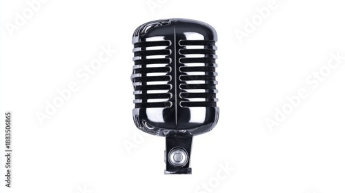 singer. A classic microphone with vintage design, showcased against a plain white background from a top-down perspective. product launch decks.
