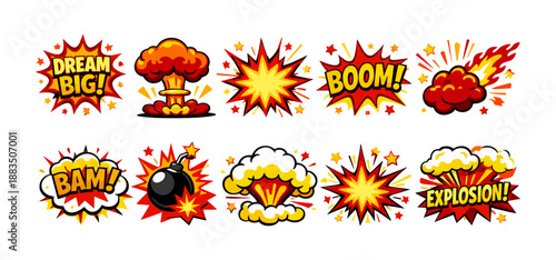 Colorful comic style explosion and sound effects collection