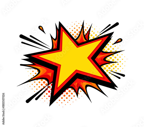 Dynamic cartoon style starburst with bold yellow star and explosive energy