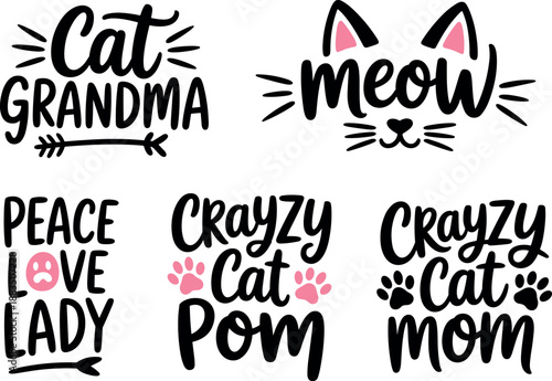 Cat mom quotes cat lady graphics cat grandma typography designs for feline lovers