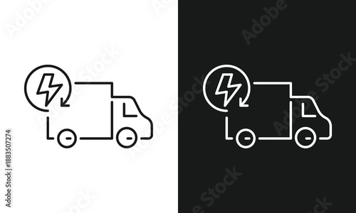 Electric Delivery Truck Line Icon Representing Sustainable Logistics, Green Energy Freight Transport, and Eco-Friendly EV Cargo Van Solutions for Modern Supply Chain