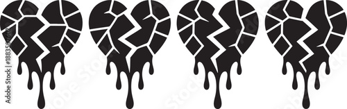 Black cracked heart shapes with drips hearts