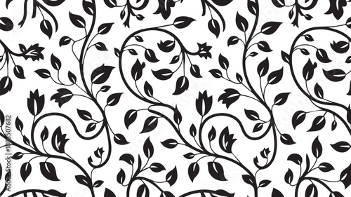 Traditional damask style floral vector illustration in a monochrome palette
