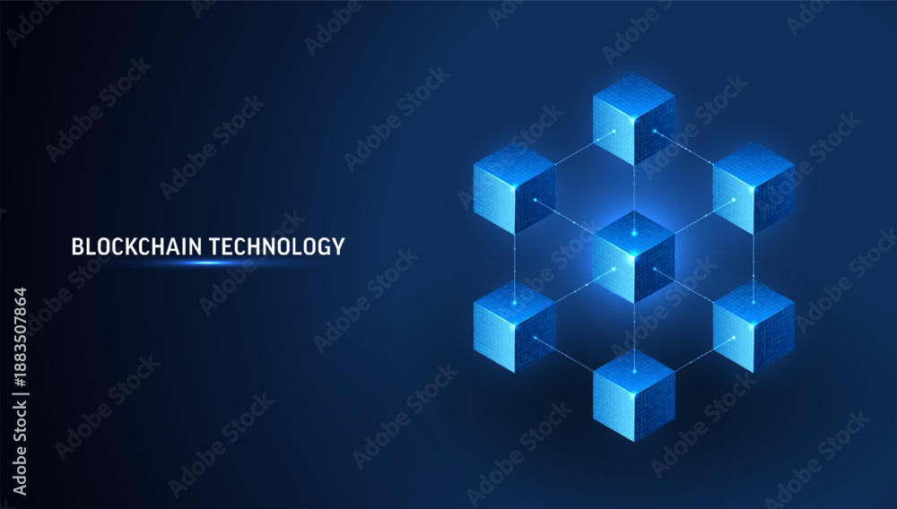 Blockchain technology cube background. Digital network chain, data ...