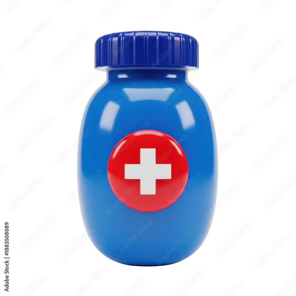 Fototapeta premium Blue bottle with red cross symbol