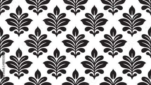 Ornate floral silhouette pattern with sweeping curves and elegant leaf details