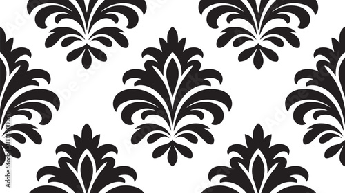 Seamless organic nature texture with black floral vines on white background