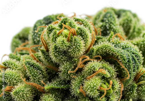 Fresh Green Sativa Cannabis Bud Isolated on White Background