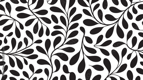 Contemporary black and white nature pattern with stylized blooming branches