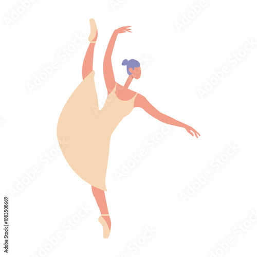 Flat Illustration of Elegant Ballet Dancer Performing High Kick