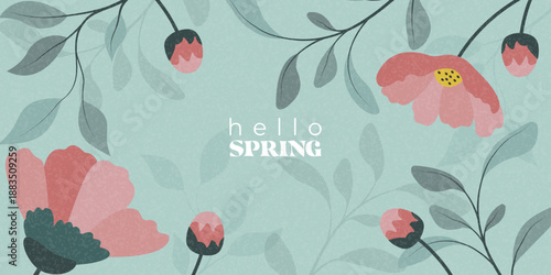 Spring rectangular banner Hello Spring