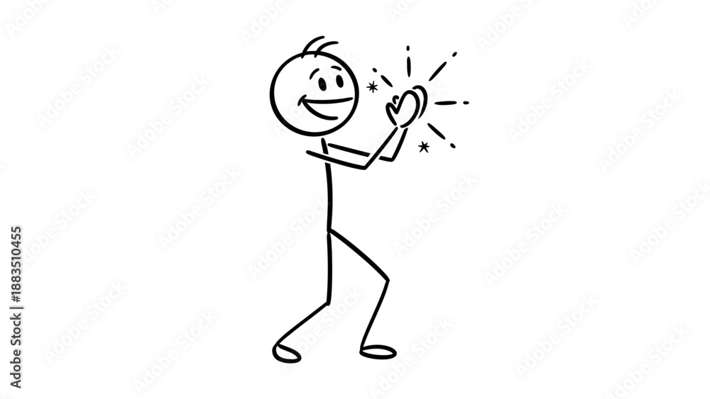 Fototapeta premium Happy Stick Figure Person Standing and Enthusiastically Clapping Hands, Applauding and Celebrating on an Isolated White Background
