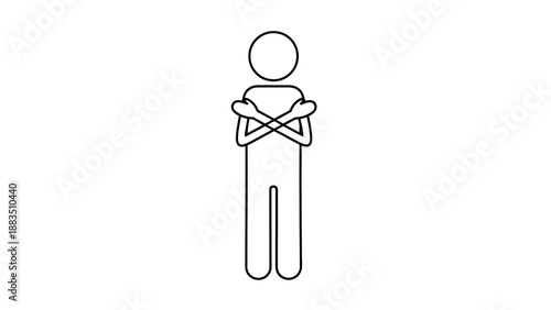 Defiant Stick Figure Person Standing with Arms Crossed Over Chest, Expressing Refusal or Rejection on an Isolated White Background
