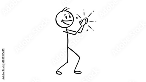 Happy Stick Figure Person Standing and Enthusiastically Clapping Hands, Applauding and Celebrating on an Isolated White Background