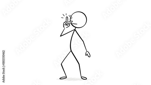 Stick Figure Person Signaling for Silence with Finger on Lips Gesture in Bright Studio