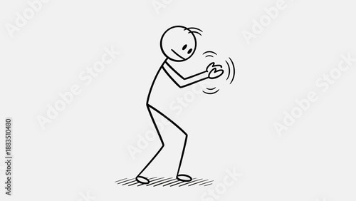 Energetic Stick Figure Person Standing and Gesturing with Both Hands, Explaining or Demonstrating Something in a Bright Studio Background