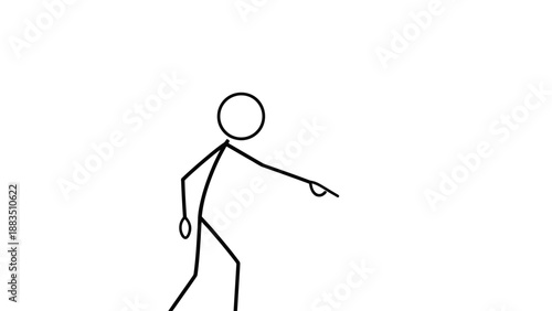 Stick figure man pointing finger down to the right, showing direction on an isolated white background.