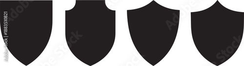 Four black shield shapes on white background shields symbols