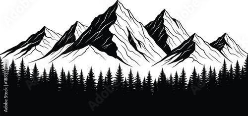 Black cat silhouette sitting on ground, elegant feline profile illustration isolated on white background for pet design