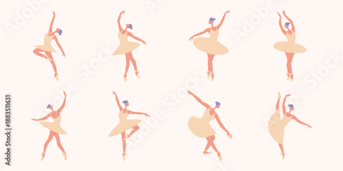 Minimalist Flat Illustration Set of Graceful Ballerina Poses