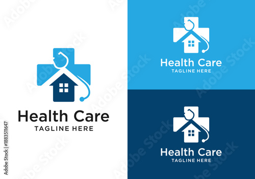 stethoscope and home health logo design template	