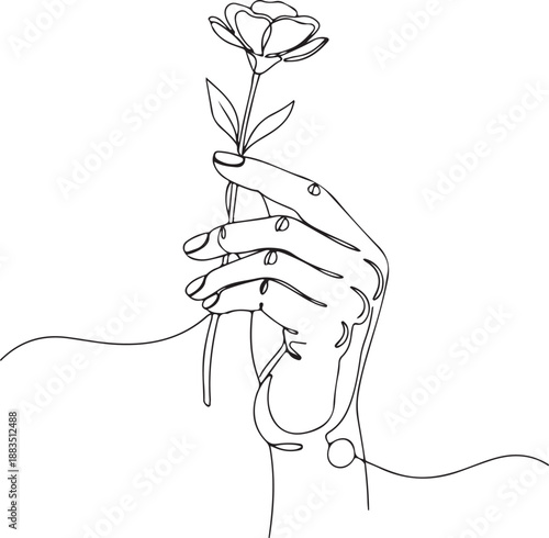 Abstract Floral One Line Art – Simple Modern Line Drawing. Generative Ai