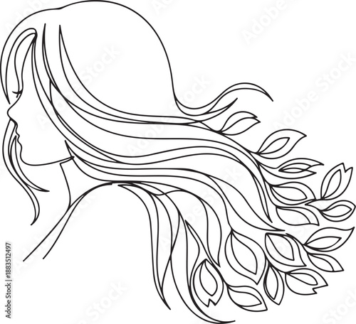 Abstract Floral One Line Art – Simple Modern Line Drawing. Generative Ai