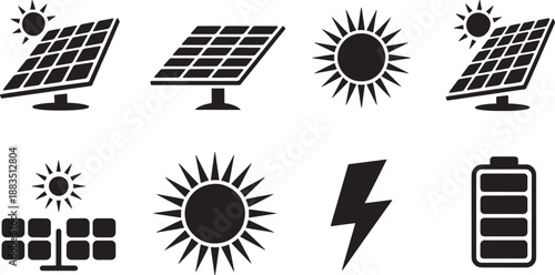 Solar Energy Solar Panel Sun Battery lightning bolt renewable energy
