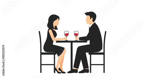 a simple vector illustration depicting a couple having a romantic dinner at a table