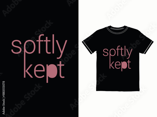 Black t shirt with softly kept pink text on white background