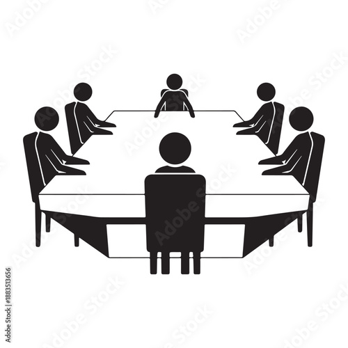 Group of people meeting at a round table corporate icon
