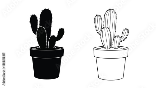 black and white line drawing of two potted cacti minimalistic botanical illustration