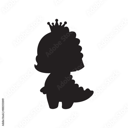 Cartoon dinosaur princess clipart. Cute black and white dino girl character doodle. Vector illustration
