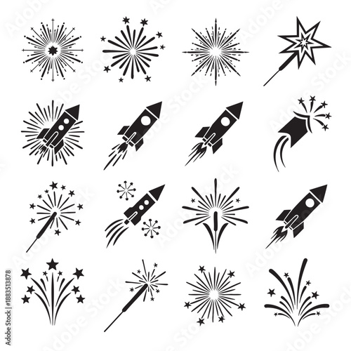Collection of various explosion and starburst shapes with spark effects isolated