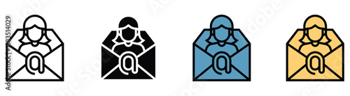 Email contact person icon set with diverse styling for communication applications