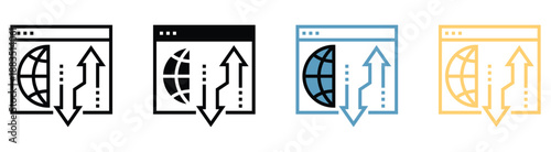 Global network data transfer and web communication concept represented by multiple icon styles