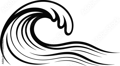 Stylized ocean wave vector illustration with tribal line art design for surfing graphics