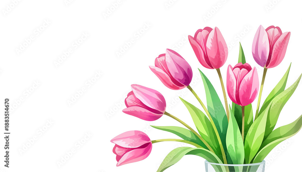 Obraz premium Pink tulips arranged in a vase on a transparent background 