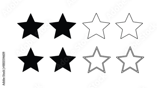 a collection of various star shapes in black and white vector illustration