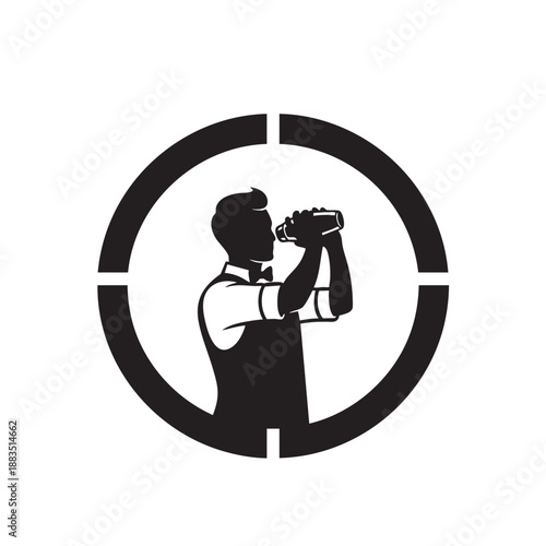 Silhouette photographer taking picture with vintage camera isolated on transparent