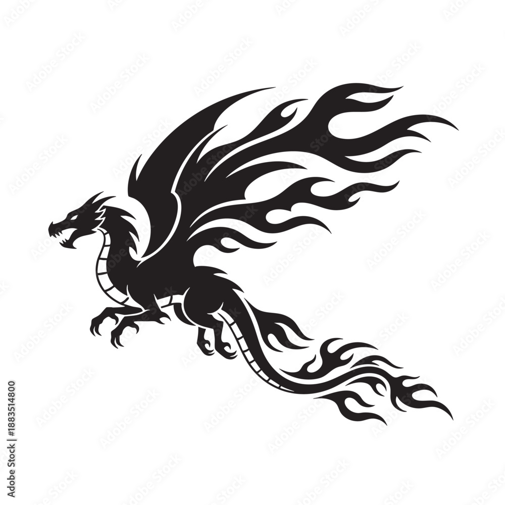 Fototapeta premium Stylized tribal dragon illustration isolated on transparent background