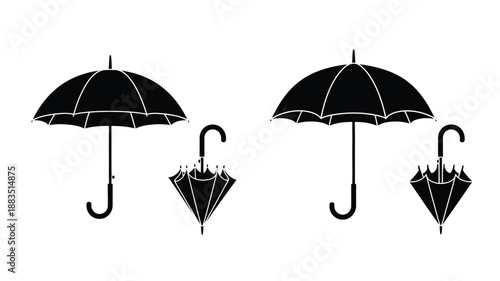 two umbrellas and a smaller umbrella icon set in a simple black and white design