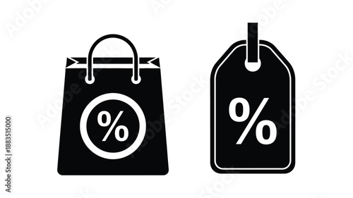 shopping bag and price tag icons with percentage discount symbols