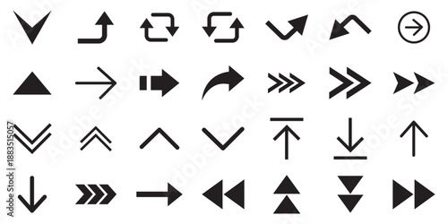 Arrows icons set, modern simple flat black vector pointer signs. Arrow icon set for forward click buttons, web design arrow navigation and apps elements