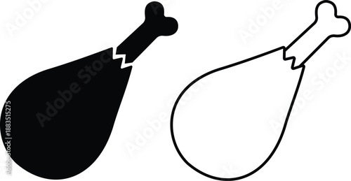 Set of grilled chicken icons, collection of roasted poultry and meat symbols, group of flat line vector illustrations, add drumstick, roast, barbecue, food menu design, black icon