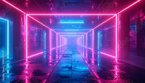 Wallpaper Mural Neon Corridor - A Cyberpunk Vision of the Future. Torontodigital.ca