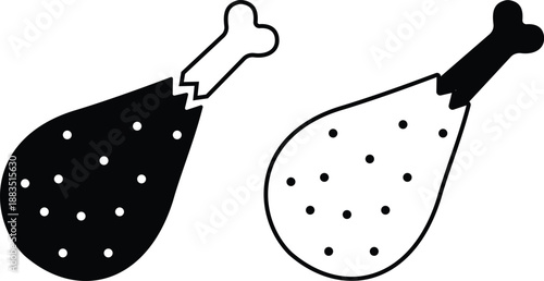 Set of grilled chicken icons, collection of roasted poultry and meat symbols, group of flat line vector illustrations, add drumstick, roast, barbecue, food menu design, black icon