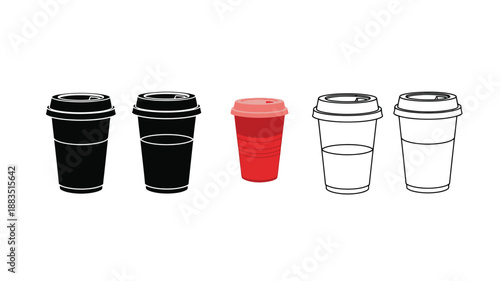 a set of various colored disposable coffee cups arranged in a row