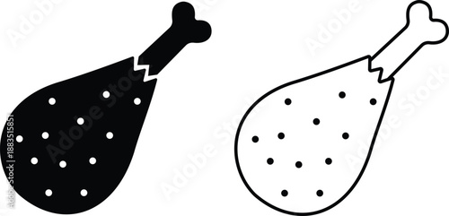 Set of grilled chicken icons, collection of roasted poultry and meat symbols, group of flat line vector illustrations, add drumstick, roast, barbecue, food menu design, black icon